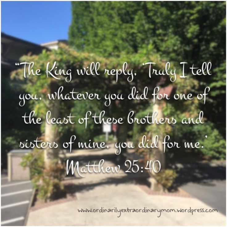 "The Kind will reply, 'Truly I tell you, whatever you did for one of the least of these brothers and sisters of mine, you did for me.'" ~ Matthew 25:40 | #bibleberse #matthew #givingback #giveback #kindness #randomactsofkindness #christianity #inspiration #motivation