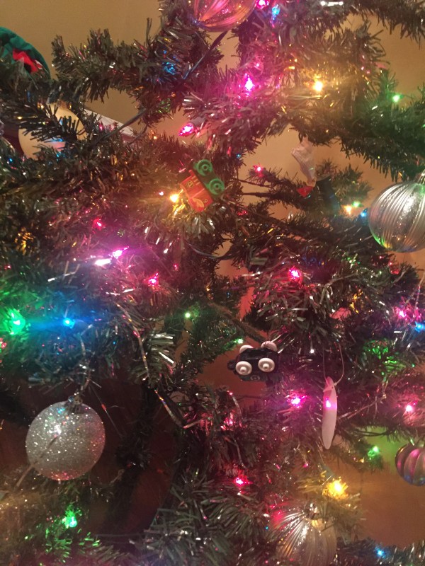 Christmas tree and lights with Thomas the Train Mini accent ornaments