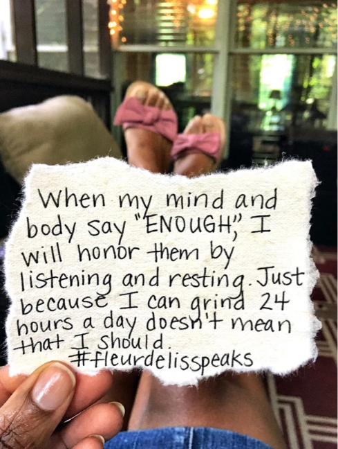 When my mind and body say "ENOUGH," I will honor them by listening and resting. Just because I can grind 24 hours a day doesn't mean that I should ~ #selfcaretipes #selfcareformoms #selfcare #selflove #motherhood
