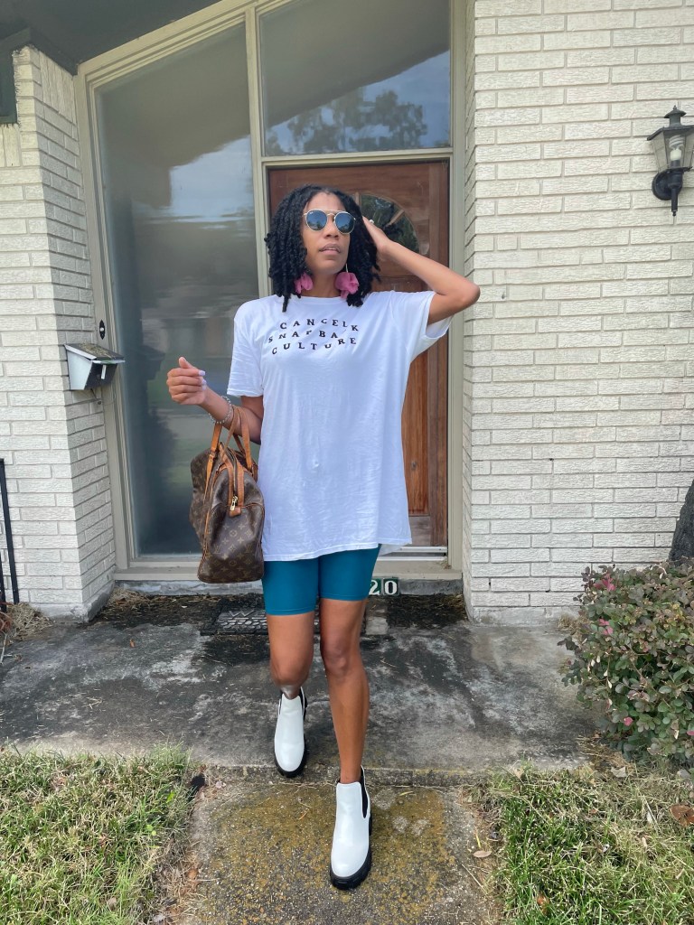 Style booties for fall with biker shorts or leggings #booties #bootiesoutfitfall #falloutfits #falloutfits2021 #fallstyle