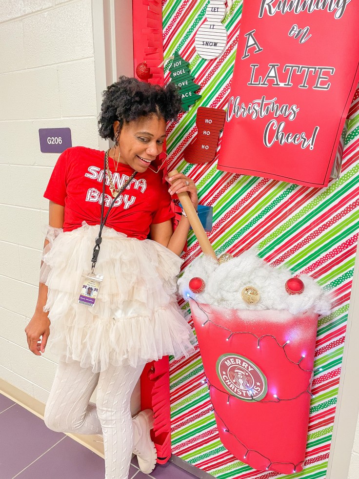 Making Room for Student Strengths #studentstrengths #studentinterests #studentengagement #highschoolteacher #doordecorating #christmasoutfit #teacheroutfit